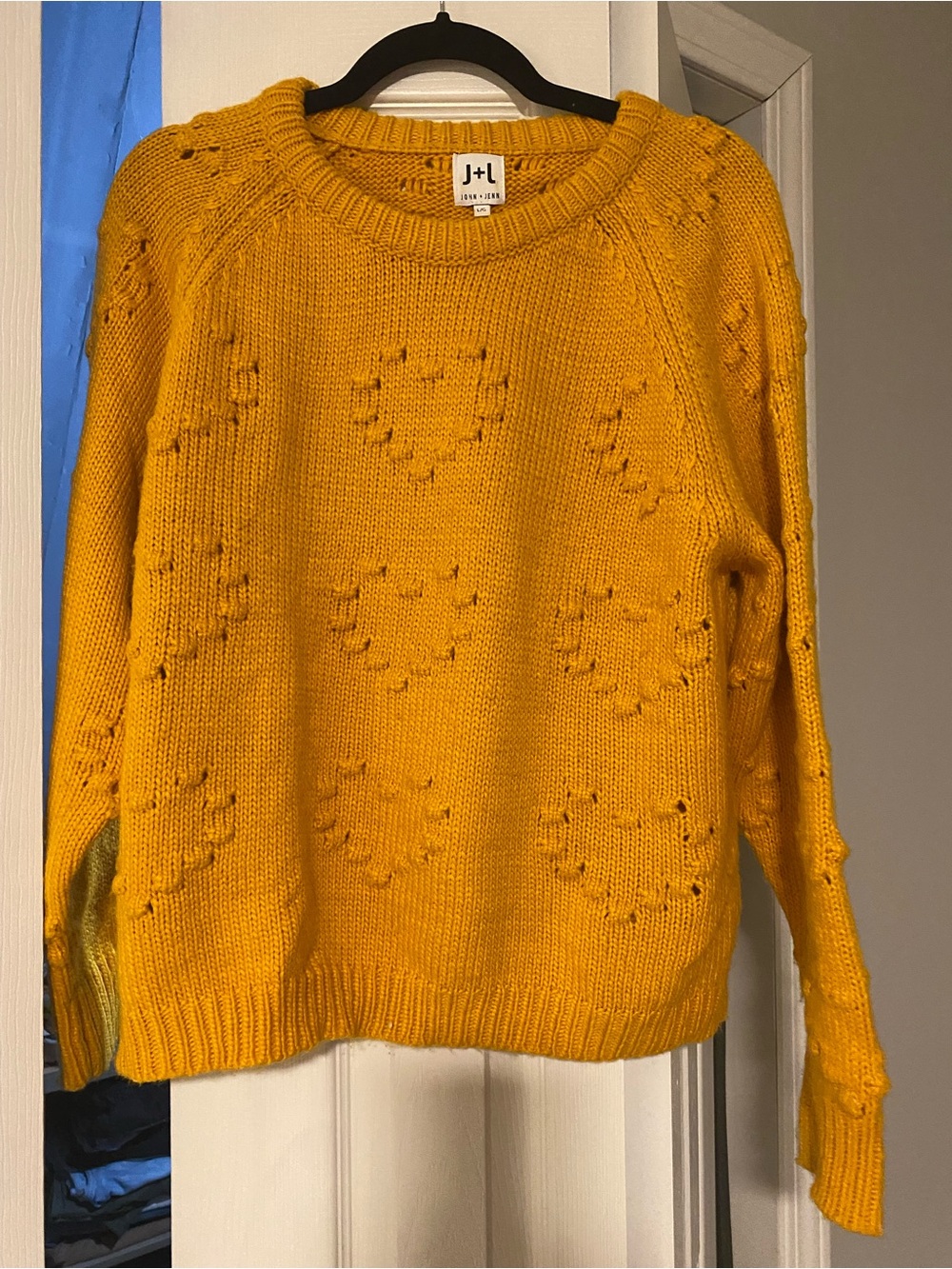 John + Jenn Golden Mustard Heart Pointelle Crew Sweater